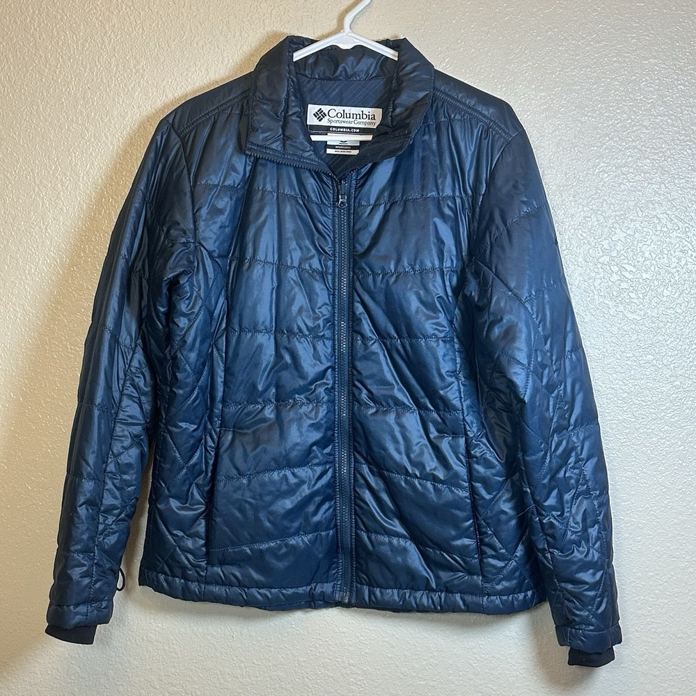Columbia Lightweight Puffer Jacket Nano Full Zip Pockets Women's L Blue Gorpcoe